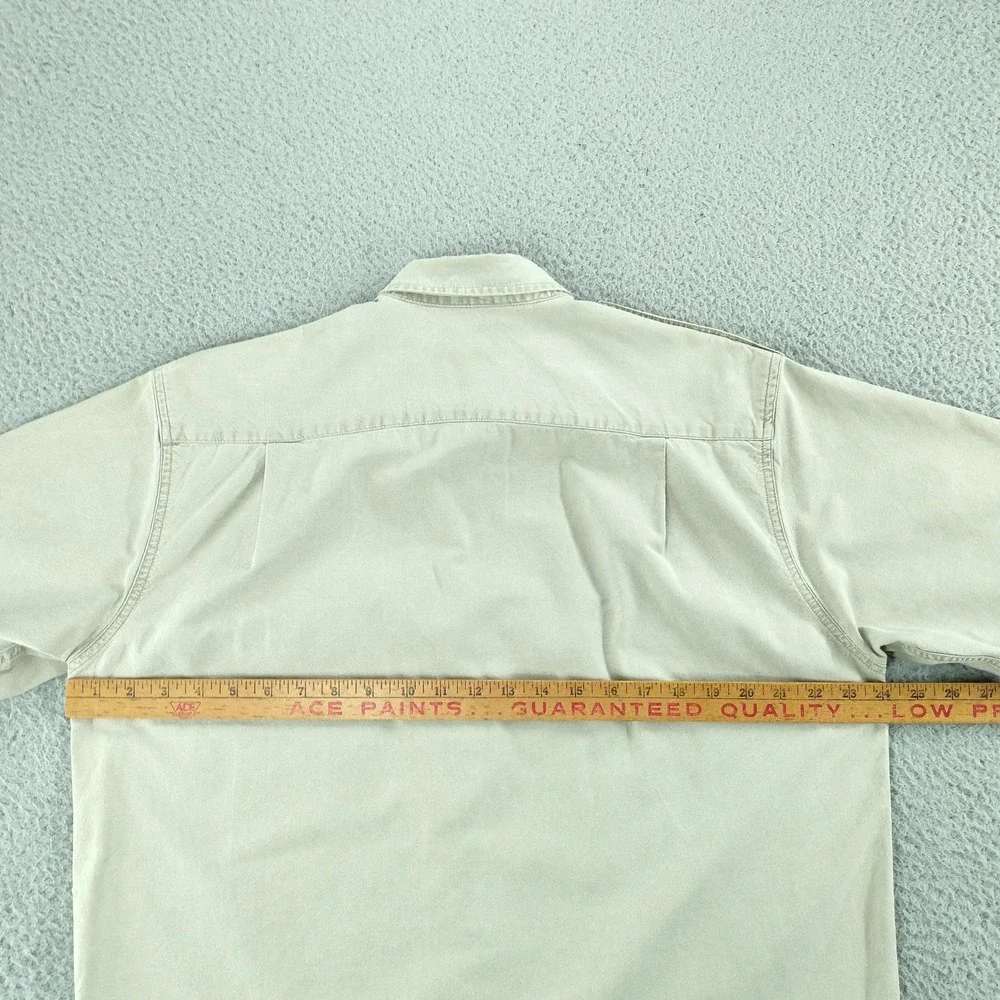 Vintage Banana Republic Safari Travel Shirt Mens Medium Beige Short Sleeve